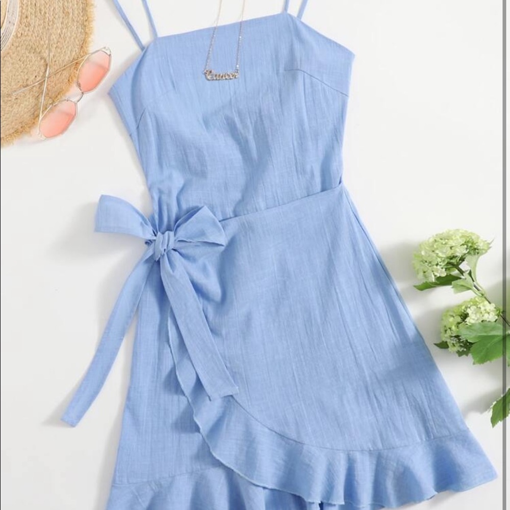 Cut Out Tie Back Ruffle Trim Wrap Hem Slip Dress